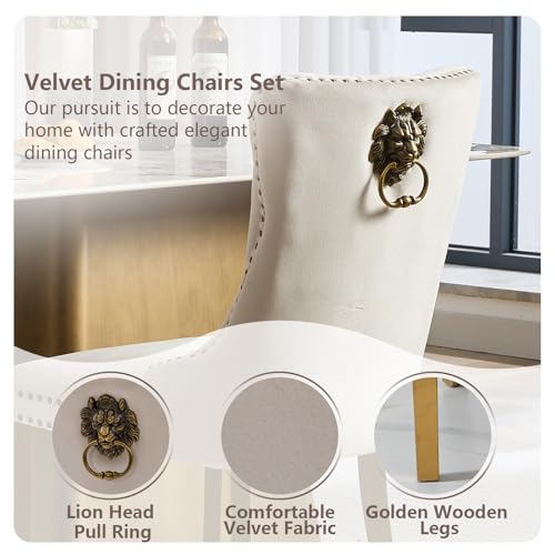 Beige Velvet Dining Chairs Set of 4 (Neutral Beige)