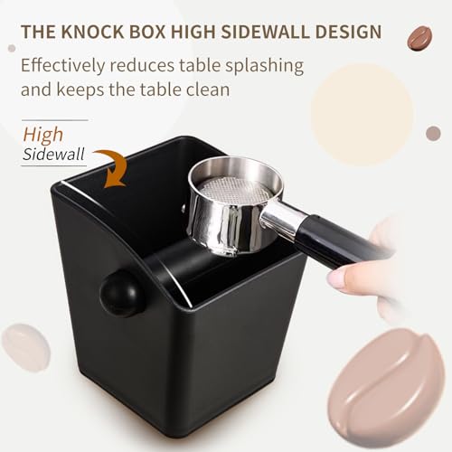 Knock Box Square High Sidewall Design Espresso Knock Box Tamping Mat Espresso Machine Accessories Set of 2 with Removable Knock Bar and Anti (2 Count)