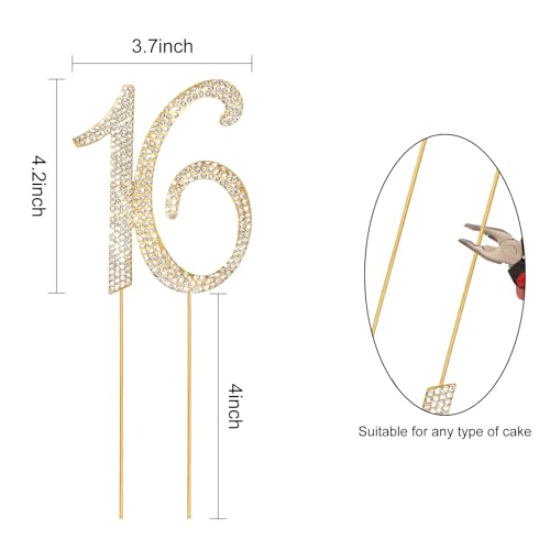 Gold Sweet 16 Cake Topper Rhinestones Birthday Cake Decorations Sweet 16 Party Decorations (16)
