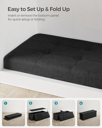 43.3 Inches Folding Storage Ottoman Bench (Ink Black / 15"D x 43"W x 15"H (without Flipping Lid))