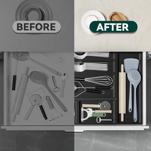 Bamboo Kitchen Drawer Organizer (12 x 6 x 2 Inch / Black)
