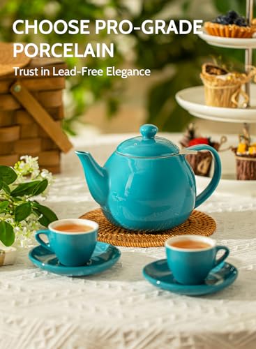 Teapot Porcelain Tea Pot with Stainless Steel Infuser (Steel blue / 27oz (with infuser))