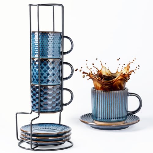 6 OZ Coffee Mugs with Saucer and Stand (Deep Sea / 6 Ounce (With Stand))