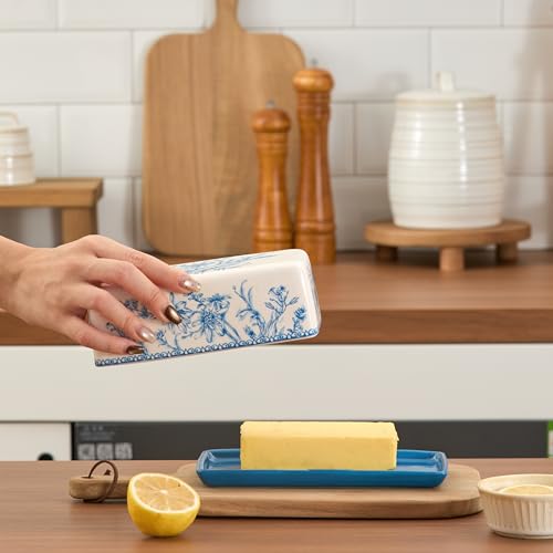 Blue Garden Toile De Jouy Ceramic Butter Dish with Lid (Blue Garden Toile De Jouy / Large)