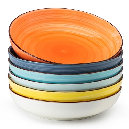 6 Pack Ceramic Pasta Bowls (Multicolor)