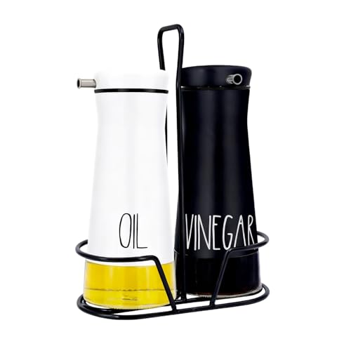 Oil And Vinegar Dispenser Set with Caddy (Black&White)