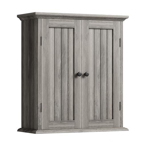 Bathroom Wall Cabinet with 2 Doors (Retro Grey / 8.8"D x 21.1"W x 24"H)