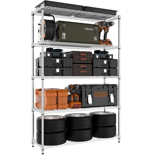 MZG 1750 lbs 5 Tier Storage Rack Metal Wire Shelving Unit (5 Tiers, 15.7"D x 45.3"W x 70.4"H / Chrome)