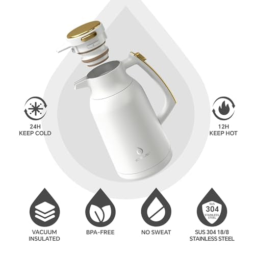 Thermal Coffee Carafe 68oz (White-Gold / 67.6 Ounces)