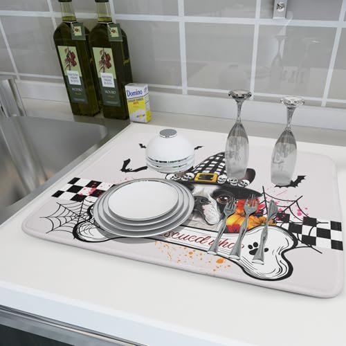Dish Drying Mat for Kitchen Counter (Halloween Dog 623 / 24" x 18")