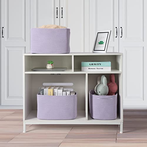 Woven Cotton Rope Storage Baskets 15x10x9.3" 3 Pack Purple Lavender (purple)