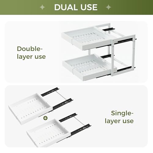 Expandable Pull Out Cabinet Organizer (White / 20.7"D×12"-18.5"W)