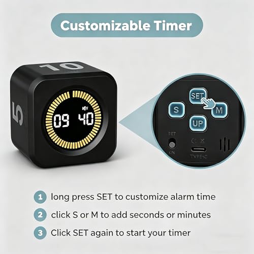 Pomodoro Cube Timer Productivity Visual Timer (Black & White)