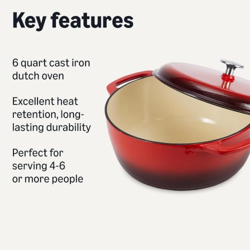 Enameled Cast Iron Dutch Oven Pot with Lid (Red / 6-Quart)