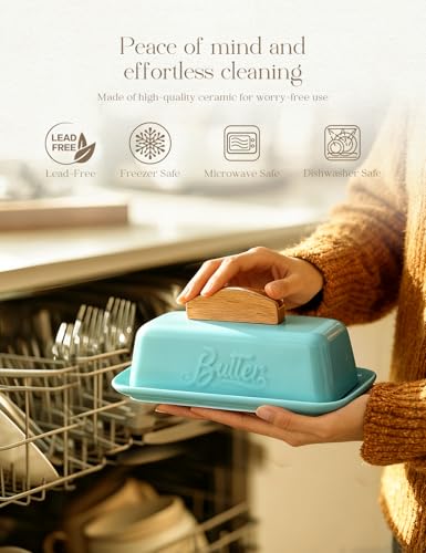 Butter Dish with Lid and Knife Butter Tray Holder for Counter Skyblue