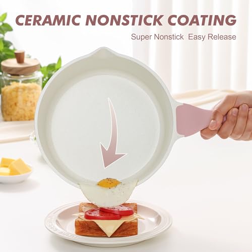 Ceramic Nonstick Saucepan with Double Pouring Spout (Sakura Pink / 3 Quarts)
