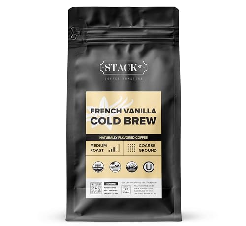 Organic French Vanilla Flavored Cold Brew Coffee Coarse Ground 1 LB (16 Ounce (Pack of 1))