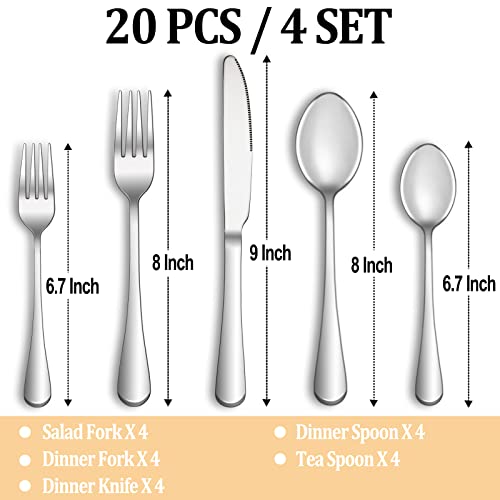 20 Piece Silverware Set Service for 4 (Silver)