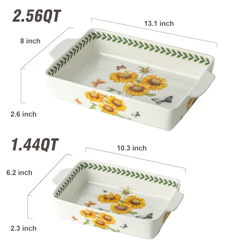 Ceramic Sunflower Baking Casserole Dish with Handles (Sunflower)