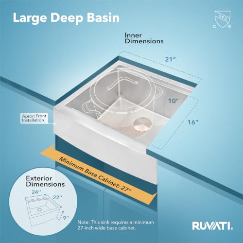 24-in 16-Gauge Apron-Front Farmhouse Workstation Sink - RVH9020 (24 Inch - Single Bowl)
