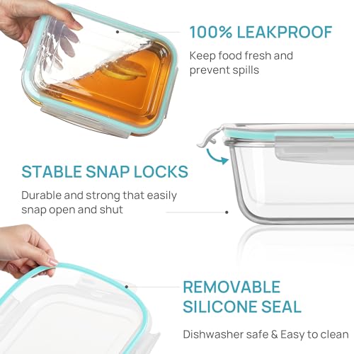 Large Glass Food Storage Containers with Lids (2pack 122oz+50oz)