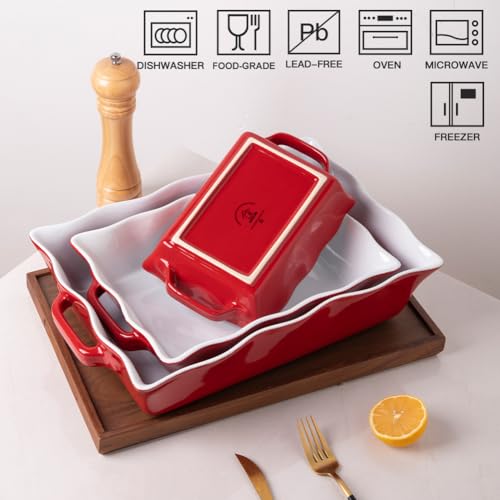 Sweejar Casserole Dishes for Oven (Red New / Baking dish(Set of 3))