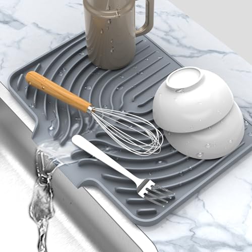 Dish drying mats for kitchen counter (14.6"×11" / Gray)