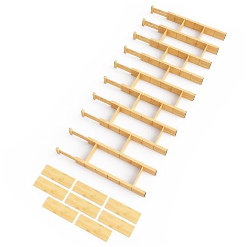 Bamboo Drawer Dividers with Inserts and Labels (2.35''H, 17''-22''L, 10 Dividers / NATURAL)