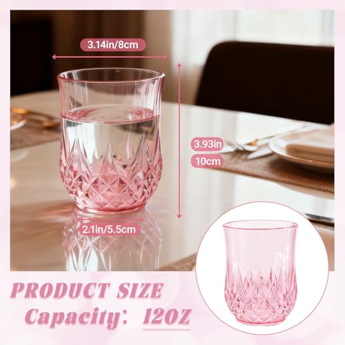40 Pack Plastic Stemless Wine Glasses (12oz-pink)
