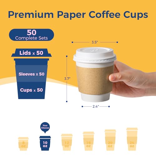 50 Pack 10 oz Disposable Coffee Cups with Lids (10 oz / Classic)
