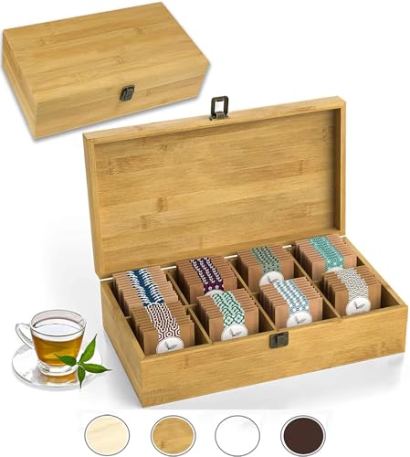 Bamboo Tea Organizer Box Chemical Free Eco (8-Slot Rectangular / Solid Bamboo)