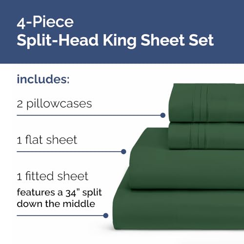 Flex Top Split Head King 4 Piece Sheet Set (17 - Emerald Green / Split Head/Flex Top)