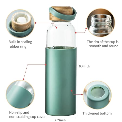 21oz Borosilicate Glass Water Bottle with Non (2pcs Green)