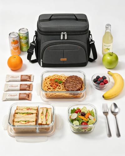 Lunch Box for Men Women Insulated Lunch Tote Cooler Bag Lunchbox (Gray / Large)