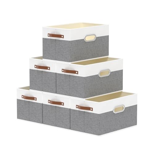 Fabric Storage Baskets (12.99x9.05x7.87in/6-Pack / White/Grey)
