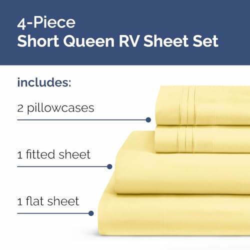 Short Queen Size 4 Piece Bed Sheet Set (29 - Yellow / Short Queen)
