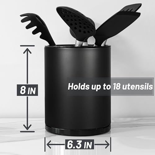 Kitchen Utensil Holder for Countertop 360° Rotating Utensil Caddy Extra Large Utensil Crock Cooking Utensil Holder for Kitchen Counter (Black)