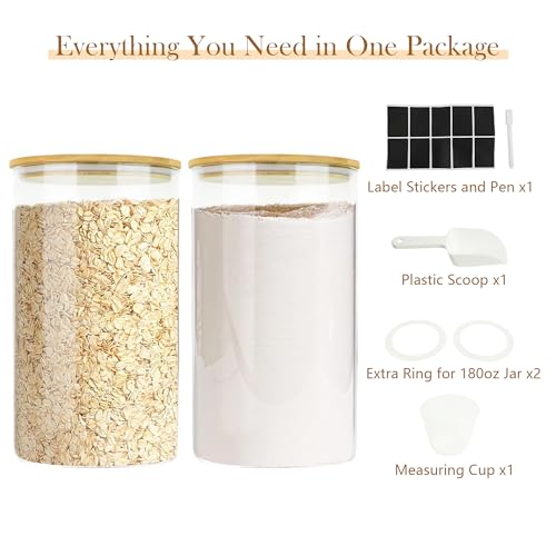 Large Glass Cereal Containers Storage with Airtight Bamboo Lids (2Pack(168oz))