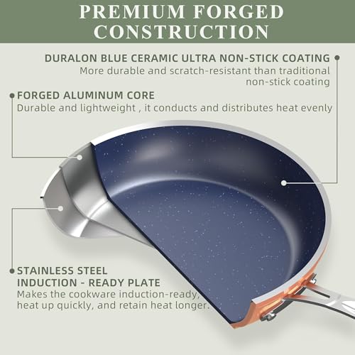 Healthy Duralon Blue Ceramic Nonstick Cookware Set (Metallic Rustic Copper / 12pc Cookware Set / Cookware Set)
