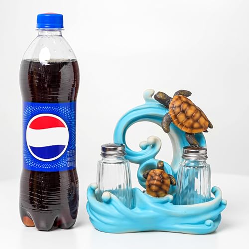 Resin Ocean Sea Turtle Salt And Pepper Shakers Set Holder with Glass Spice Jars (SeaTurtle)