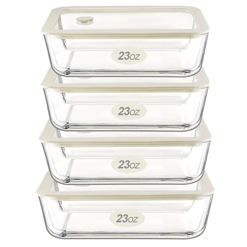 Glass Food Container Set with Glass Lid (White Sand - 4P)