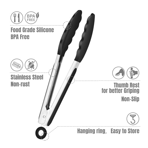 Small Silicone Kitchen Tongs 7 (Black)