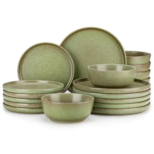 Plates and Bowls Sets (Mossy Green / 18 Pcs (Service for 6))