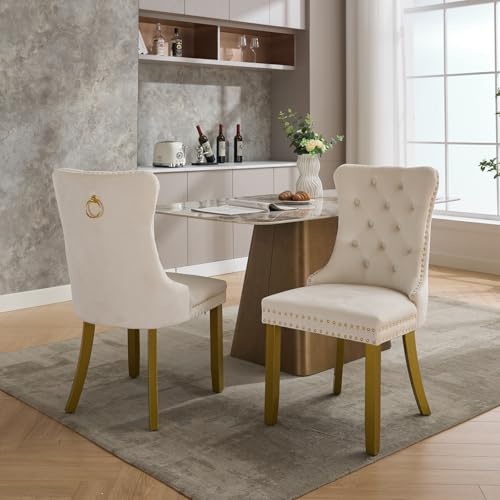 Cream Velvet Dining Chairs Set of 2 (Cream)