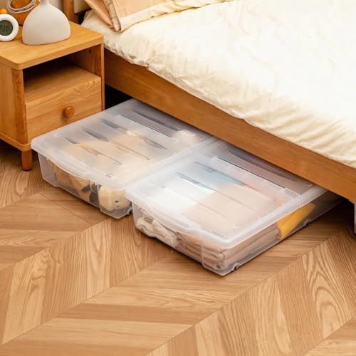 57 QT Plastic Storage Bins with Double (Clear White / 2 PCS-57 QT)