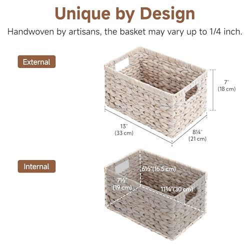 Wicker Storage Baskets for Shelves (White (Water Hyacinth) / 2x 13"L x 8¼"W x 7"H)