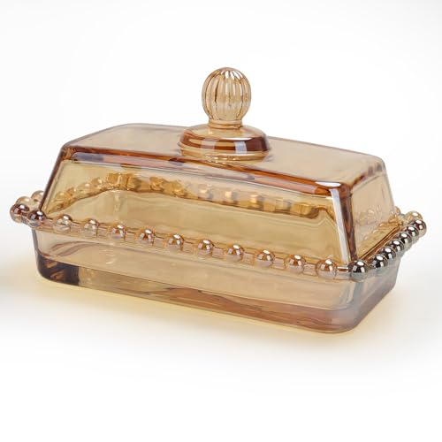 Retro Country Glass Butter Dish with Lid Vintage Butter Holder