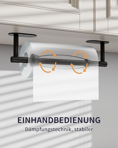 Black Paper Towel Holder Under Cabinet with Damping Self Adhesive (Matte Black / One Hand Tear Holder)
