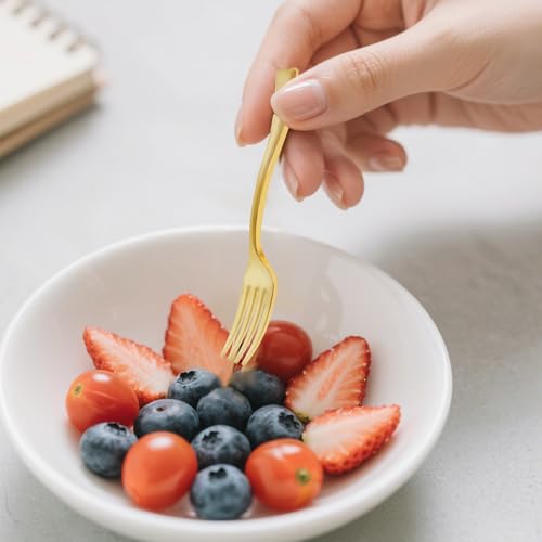 Disposable Plastic Mini Forks 300 Pieces 4 Inches (Gold / Mini Forks)