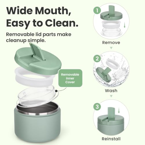 12oz Insulated Vacuum Food Jar with Buckle Lid Wide Mouth Soup Thermo for Hot Food Kids Leakproof Stainless Steel Lunch Container (Seafoam Green / 12OZ)